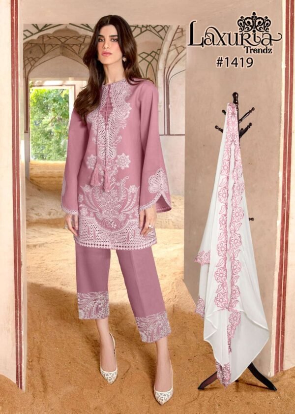 LAXURIA TRENDZ 1419 TUNIC PANTS WITH DUPATTA TOP ZAM COTTON SATIN COORD SET