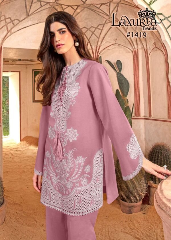 LAXURIA TRENDZ 1419 TUNIC PANTS WITH DUPATTA TOP ZAM COTTON SATIN COORD SET - Image 3
