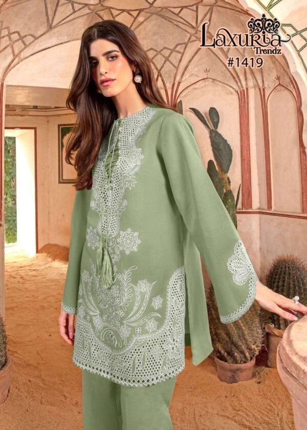 LAXURIA TRENDZ 1419 TUNIC PANTS WITH DUPATTA TOP ZAM COTTON SATIN COORD SET - Image 5