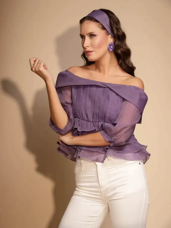 Women's Solid off Shoulder Blouson Top - Image 4