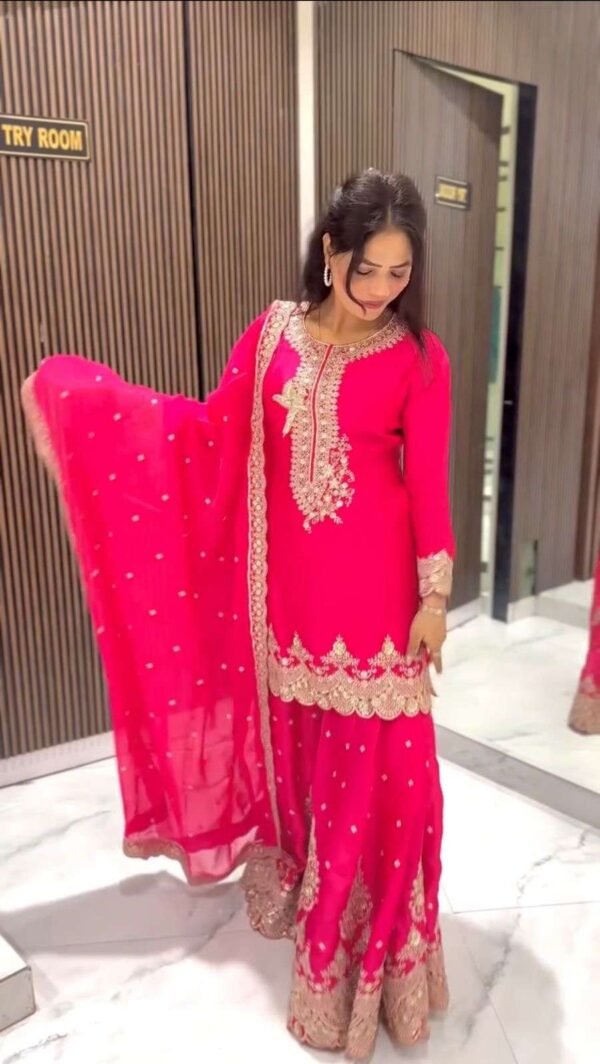 HEAVY FAUX GEORGETTE WITH SHARARA SUIT - Image 3