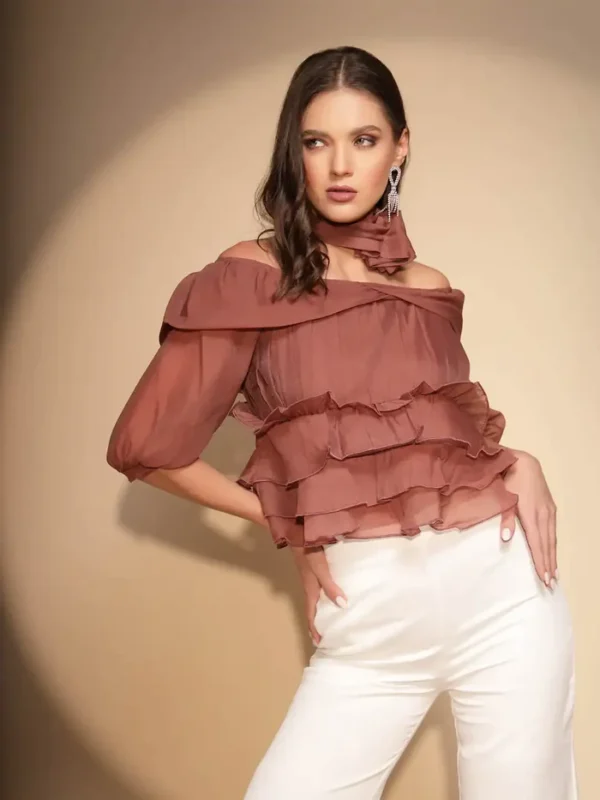Women's Solid off Shoulder Blouson Top - Image 5