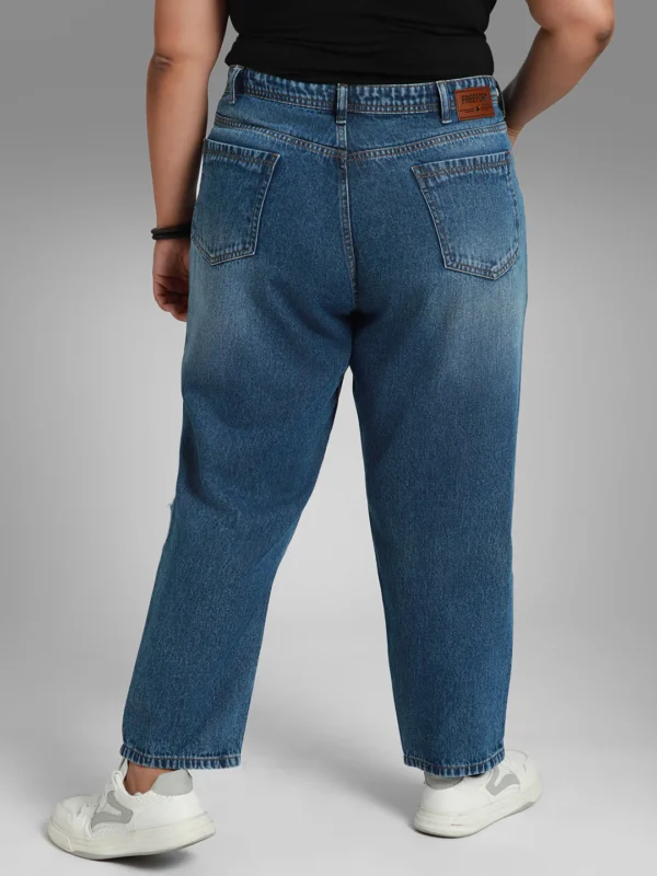 Women Plus Size Mom Fit Mildly Distressed Light Fade Jeans - Image 4