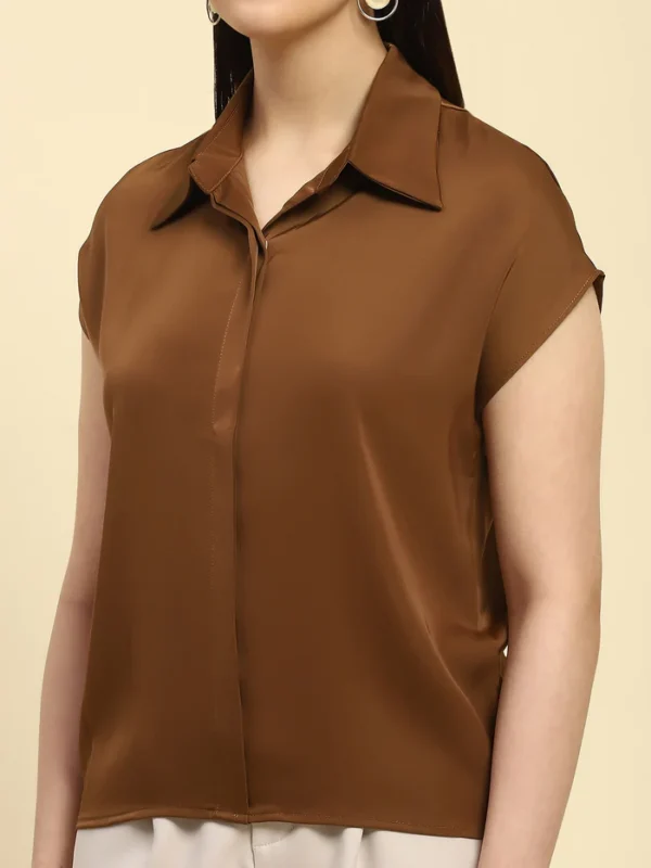 Brown Solid Satin Loose Fit Formal Shirt - Image 6