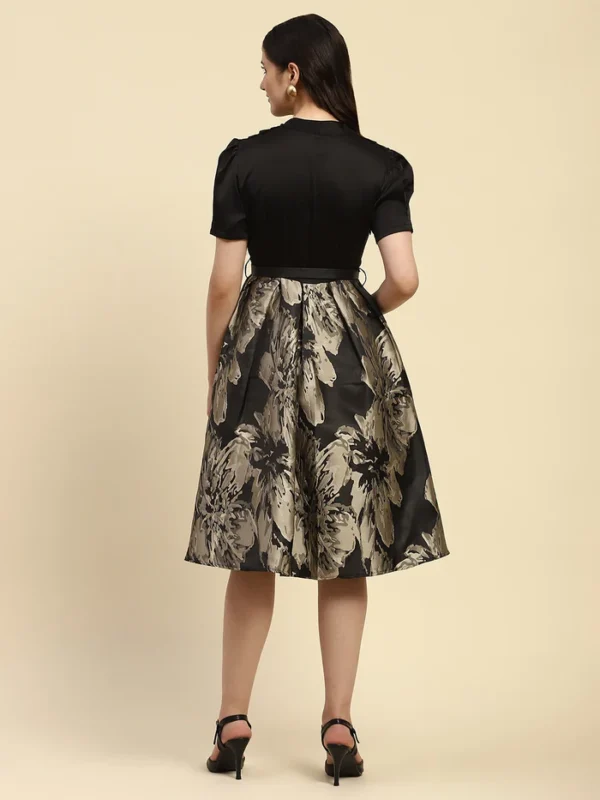 Black Self Design Satin Regular Fit Dress - Image 6