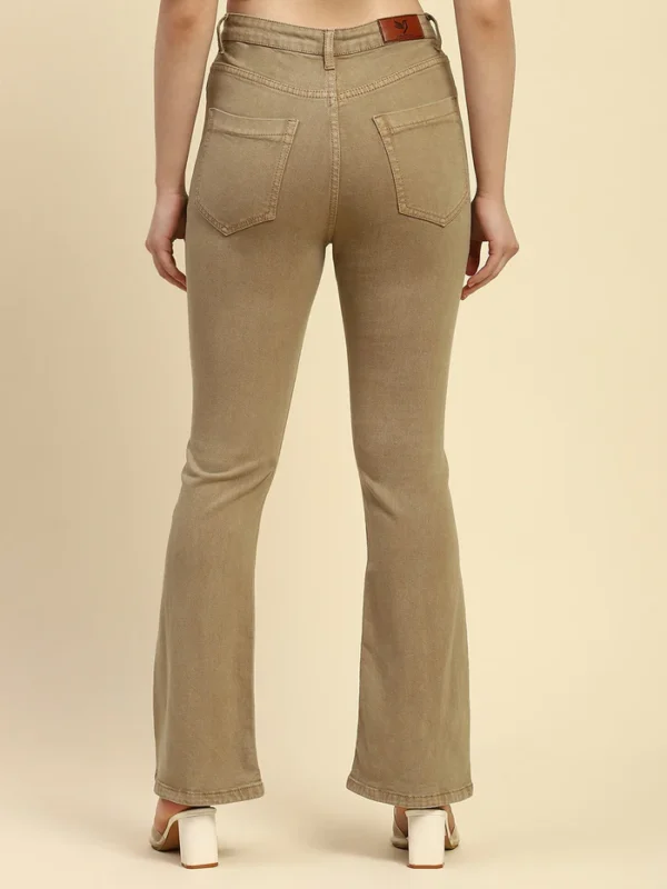 Khaki Solid Cotton Blend Regular Fit Jeans - Image 5