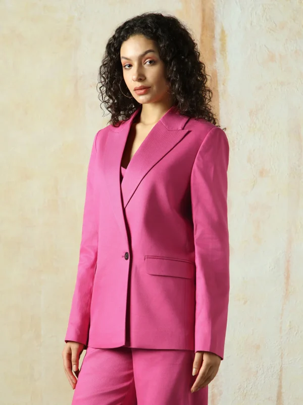 Women Solid Longline Length Oversized Notch Lapel Collar Full Sleeve Blazer - Image 3