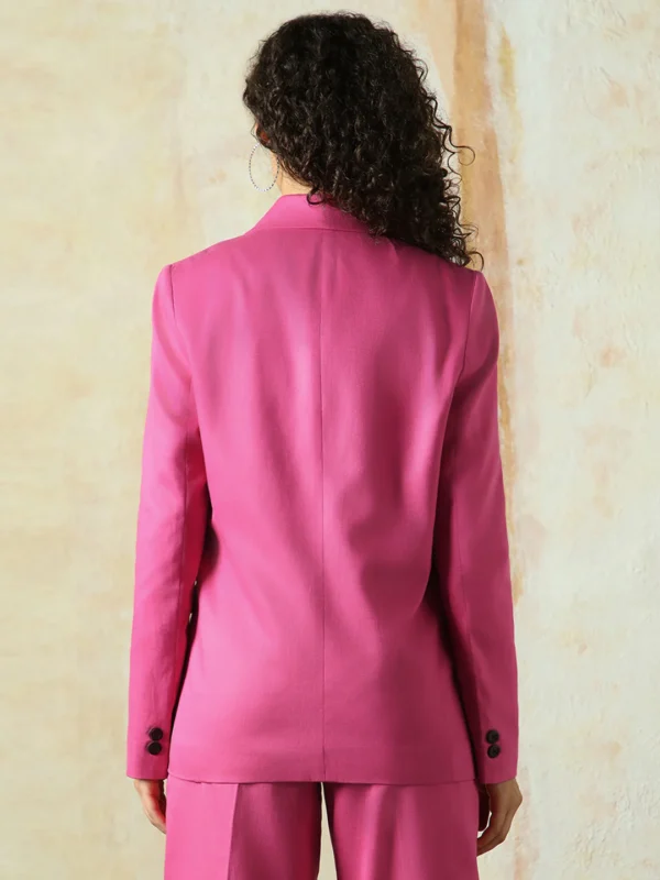 Women Solid Longline Length Oversized Notch Lapel Collar Full Sleeve Blazer - Image 4