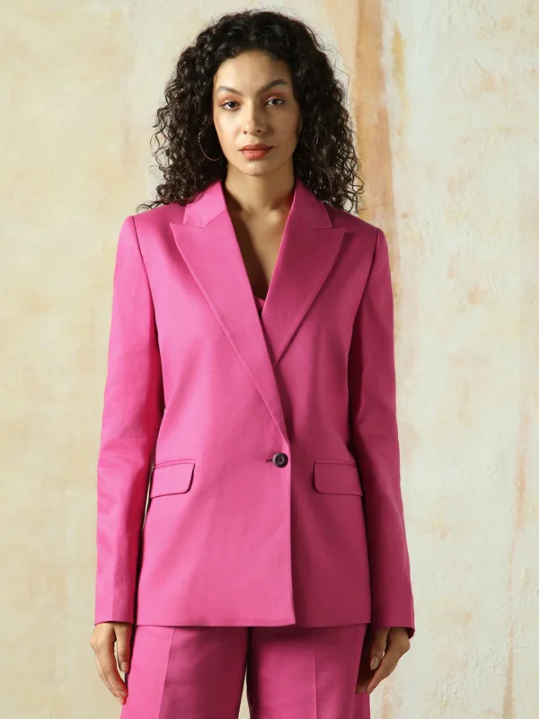 Women Solid Longline Length Oversized Notch Lapel Collar Full Sleeve Blazer - Image 6