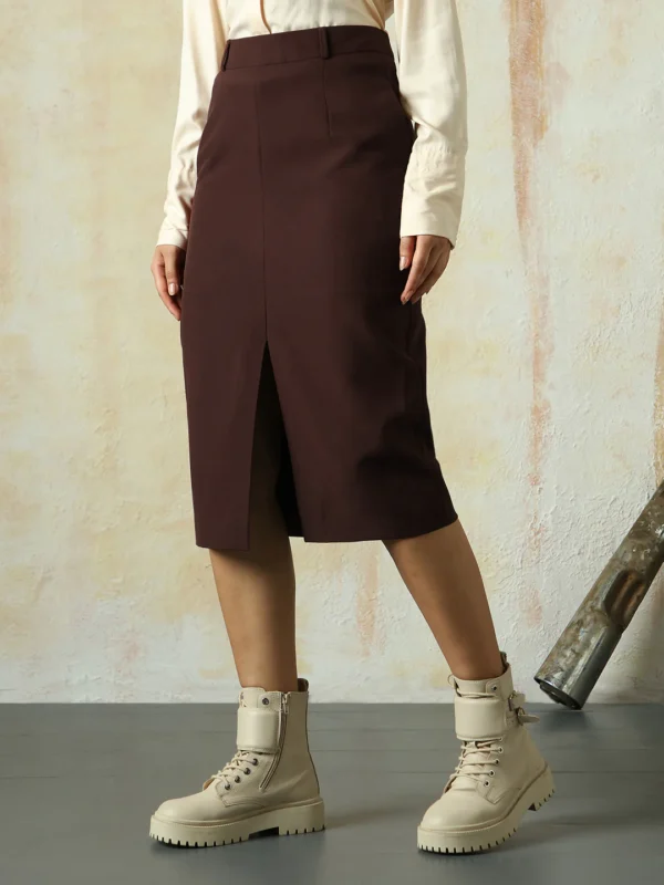 Women Solid Mid Length Slim Skirts - Image 3