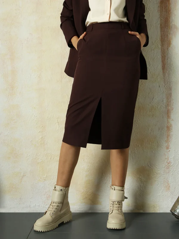 Women Solid Mid Length Slim Skirts - Image 6