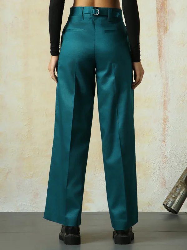 Women Solid Regular Length Wide Leg Trousers - Image 2