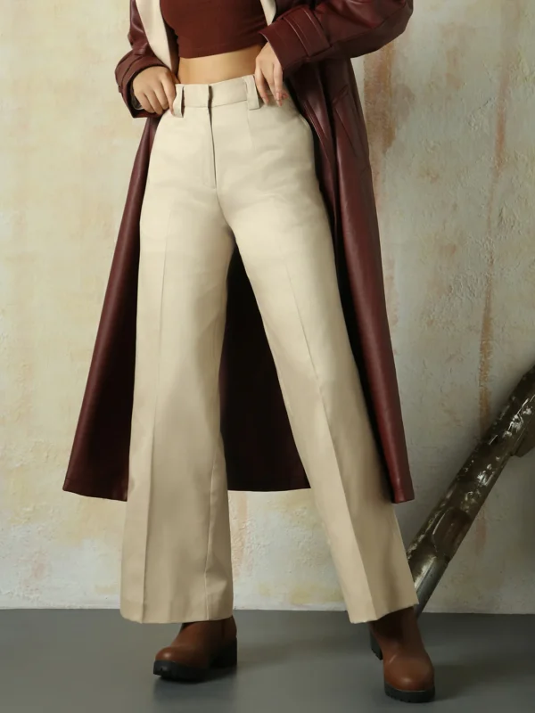 Women Solid Regular Length Wide Leg Trousers - Image 3