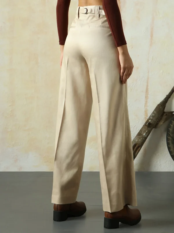 Women Solid Regular Length Wide Leg Trousers - Image 5