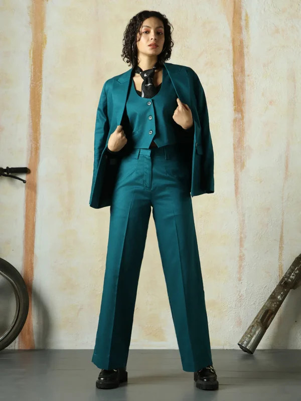 Women Solid Regular Length Wide Leg Trousers