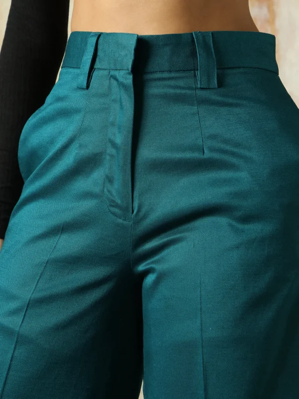 Women Solid Regular Length Wide Leg Trousers - Image 3