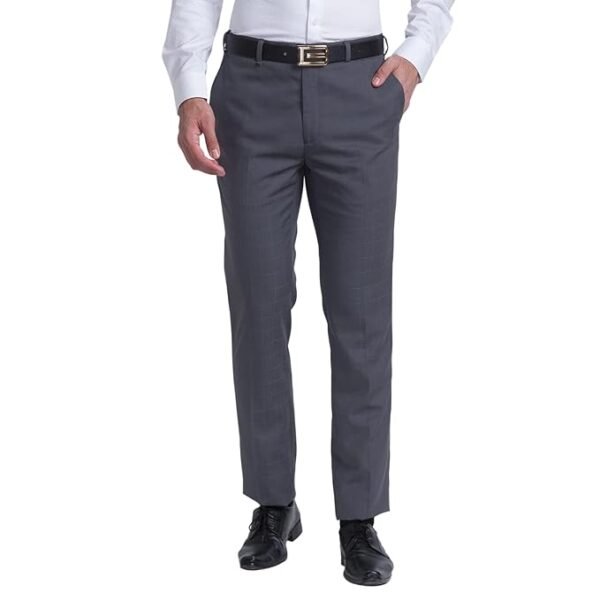 Men's Poly viscose Blend Checks Pattern Contemporary Fit Flat Front Formal Trouser - Image 6