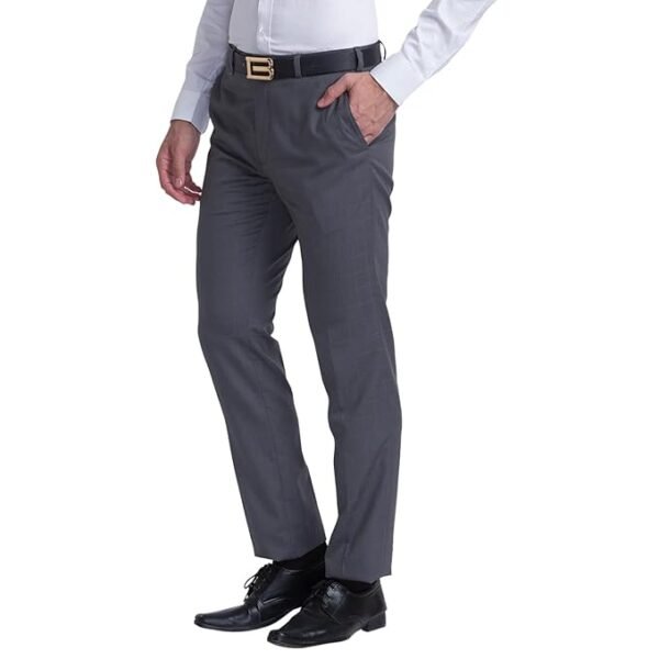 Men's Poly viscose Blend Checks Pattern Contemporary Fit Flat Front Formal Trouser - Image 8