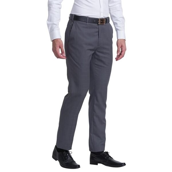 Men's Poly viscose Blend Checks Pattern Contemporary Fit Flat Front Formal Trouser - Image 7