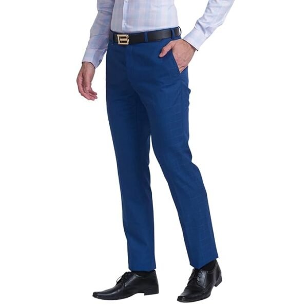 Men's Poly viscose Blend Checks Pattern Contemporary Fit Flat Front Formal Trouser - Image 4