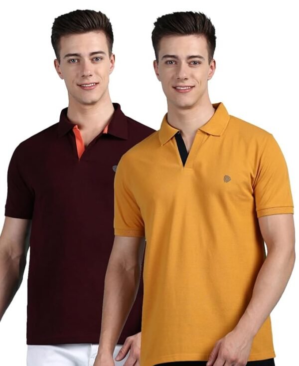 Lux Cozi Men's Super Combed Cotton Rich Solid Regular Fit Polo Neck Half Sleeve Casual T-Shirt | Polo T-Shirt for Men | Pack of 2 |