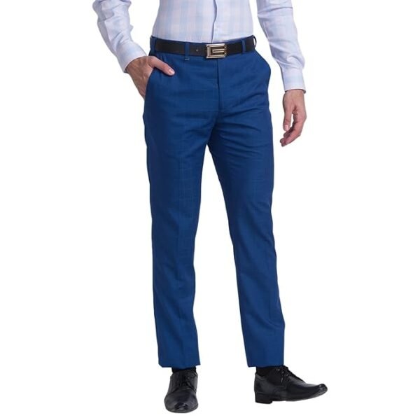 Men's Poly viscose Blend Checks Pattern Contemporary Fit Flat Front Formal Trouser - Image 2